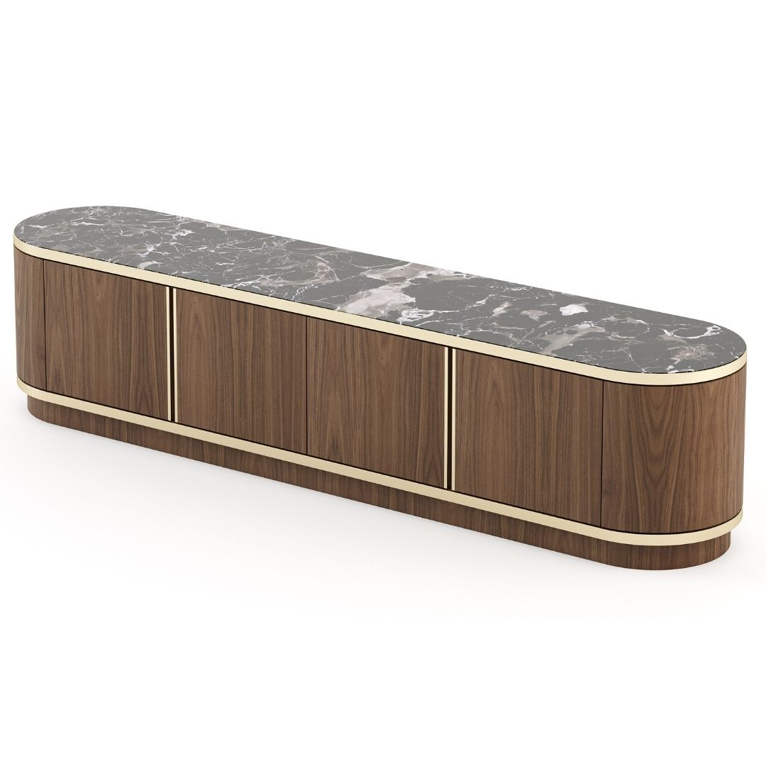 Brown TV Unit with Marble by Laskasas | Kartar & Seibo
