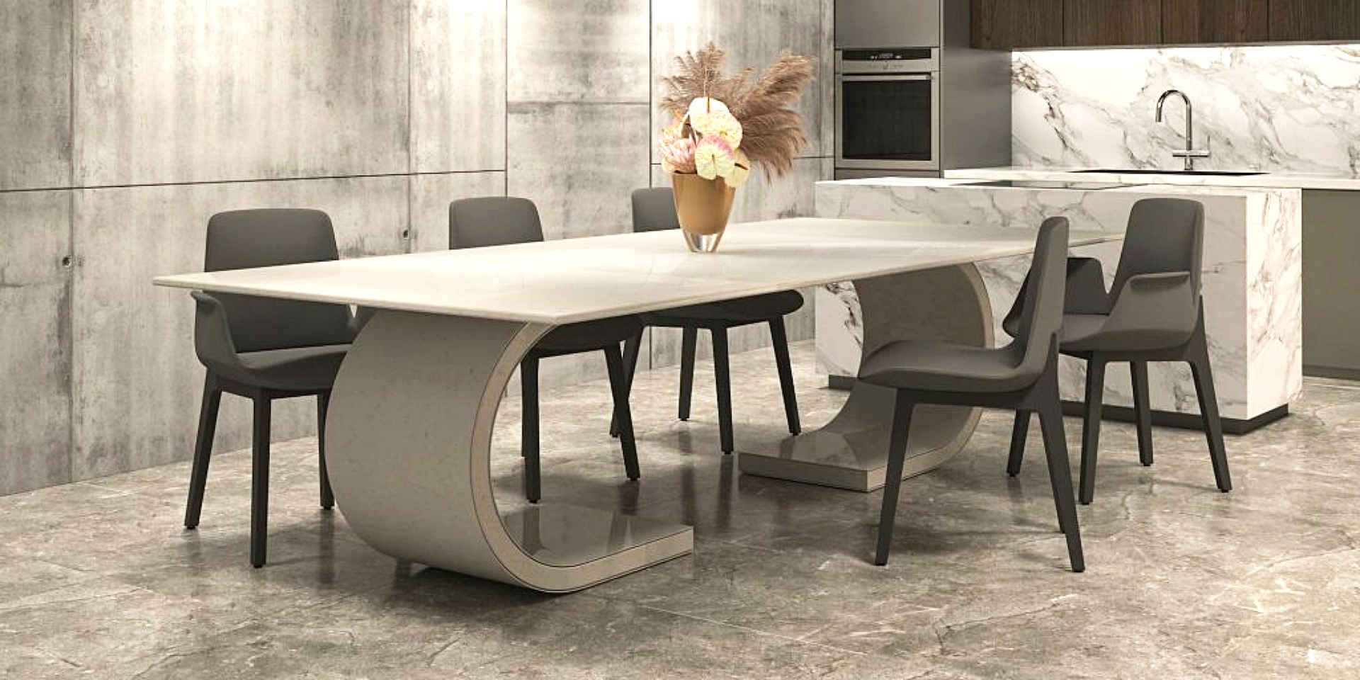 Modern dining table best sale with quartz top